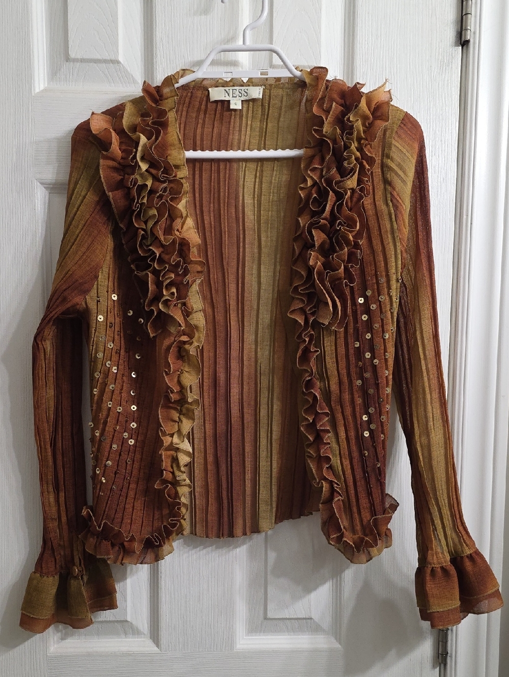 Vintage NESS  Ruffle Sequin Cardigan - Size S